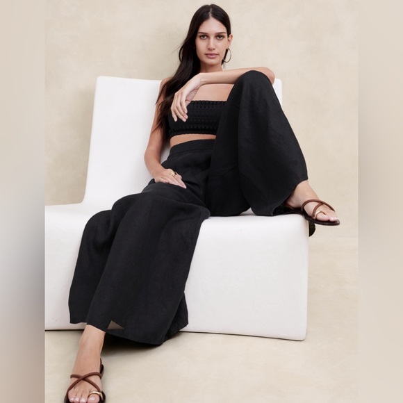 NWOT! Banana Republic Black Lina Linen Wide-Leg Pant - Multiple Sizes💛 - Picture 3 of 4